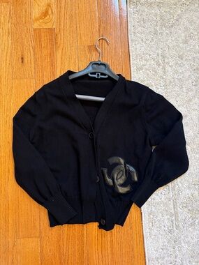 Black Women's Cardigan Sweater with Logo Accent